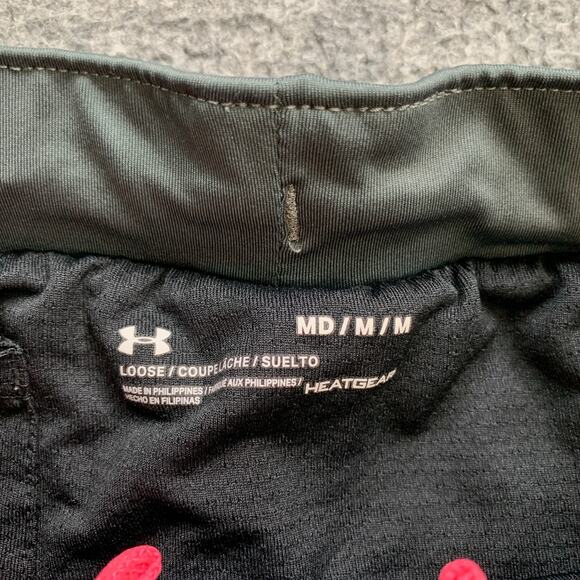 Under Armour Shorts Womens Medium Grey Neon Pink Loose HeatGear Drawcord Running - Picture 6 of 12